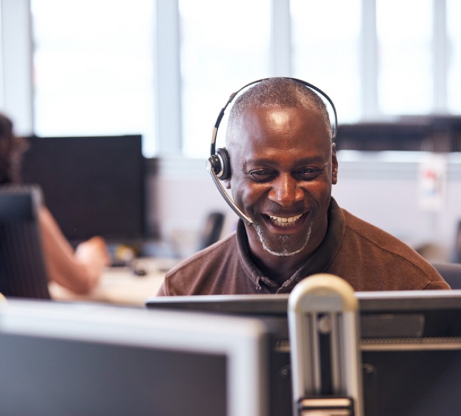 Man using a telephone headset